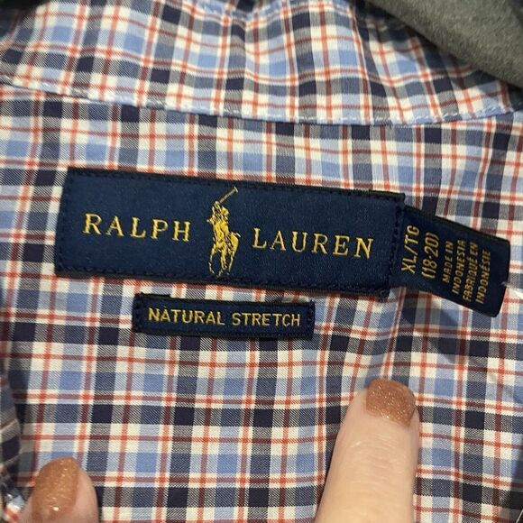 Ralph Lauren‎ Boys Button-Down Shirt Plaid Long Sleeve Red White Blue XL NWT #21 - Picture 7 of 8